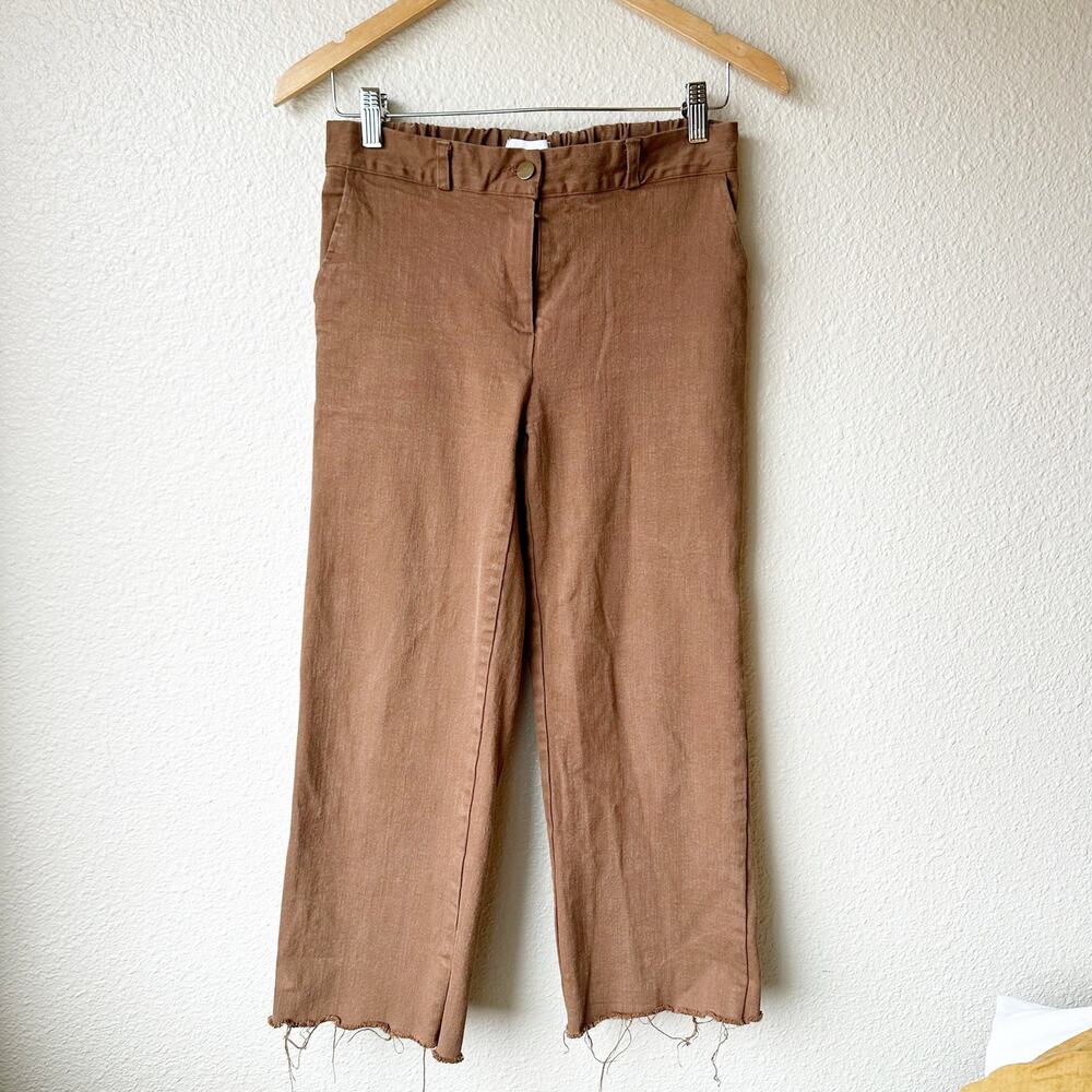 Oak + Fort Brown Wide Leg Raw Hem Pants sz M